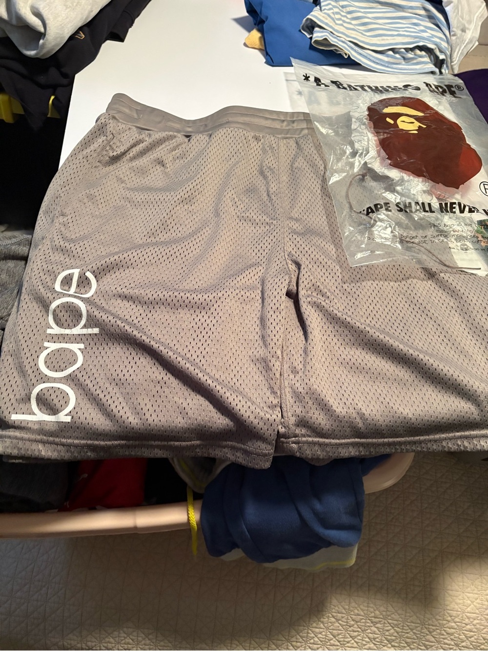 Bape Men's Mesh Athletic Shorts - Light Gray